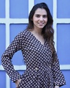 Women Long Angrakha Style Cotton Dabu Print Dress (Black- Style 15)