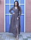 Women Long Angrakha Style Cotton Dabu Print Dress (Black- Style 15)