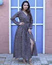 Women Long Angrakha Style Cotton Dabu Print Dress (Black- Style 15)