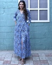 Women Long Angrakha Style Cotton Dabu Print Dress (Blue - Style 18)