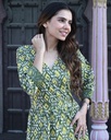 Women Long Angrakha Style Cotton Dabu Print Dress (Green- Style 06)