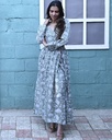 Women Long Angrakha Style Cotton Dabu Print Dress (Green- Style 19)