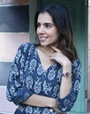 Women Long Angrakha Style Cotton Dabu Print Dress (Indigo - Style 11)