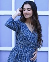 Women Long Angrakha Style Cotton Dabu Print Dress (Indigo - Style 17)