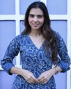 Women Long Angrakha Style Cotton Dabu Print Dress (Indigo - Style 17)